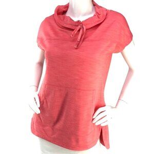 Talbots Cowl Neck Kangaroo Pocket Top XLP Short Sleeve Split Hem Tunic